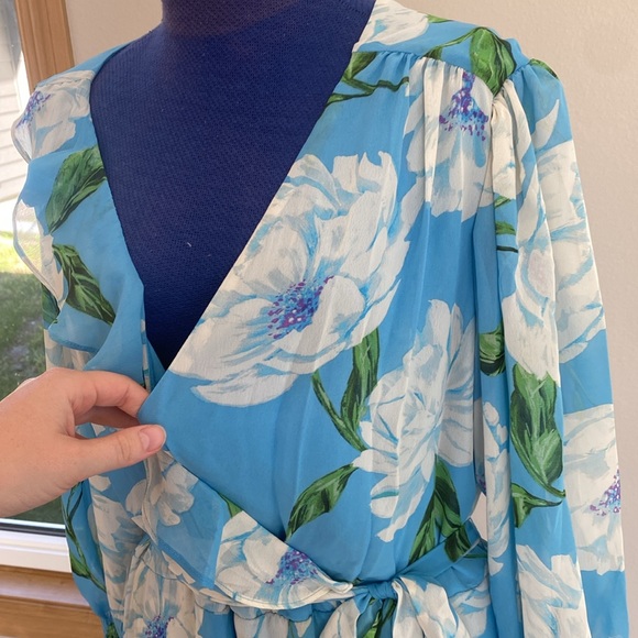 Taylor Plus Size V-Neck Long Sleeve A Line Maxi Dress - Sky Blue Lavender -16W - Picture 6 of 8